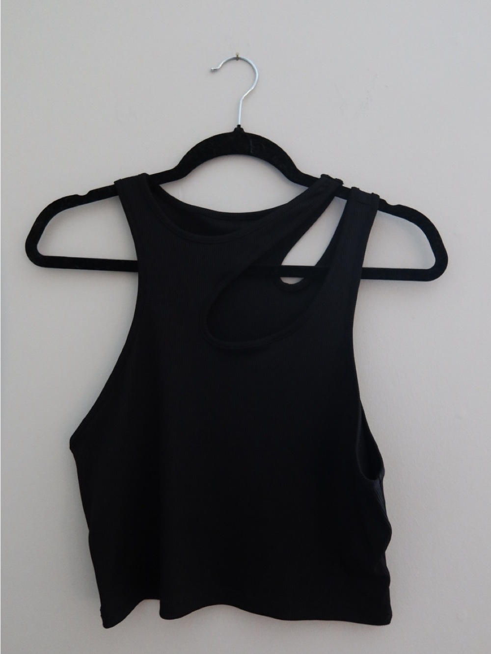 Cider Black Asymmetric Cutout Ribbed Tank
